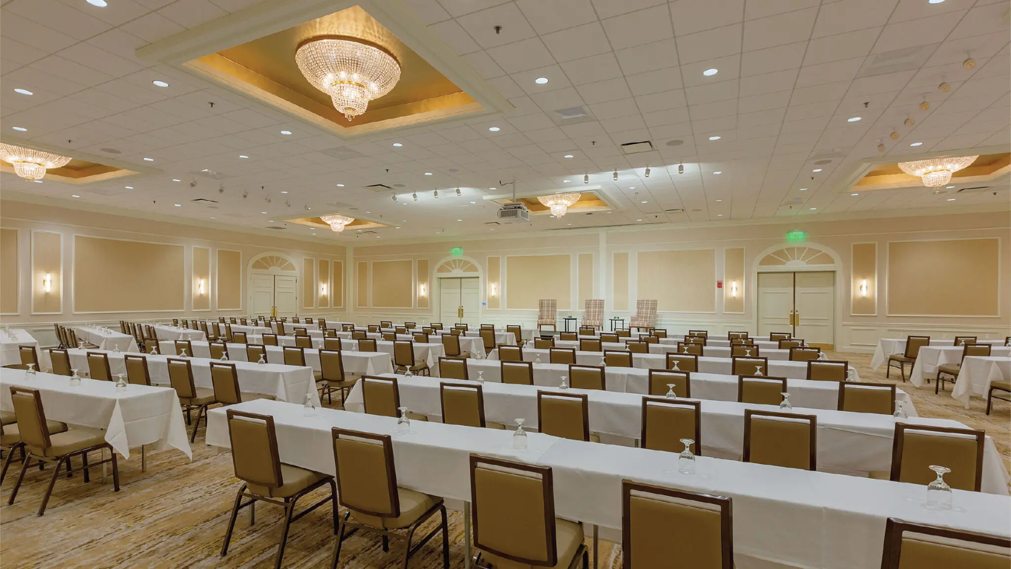 Oakton Ballroom set up for a stage panel.