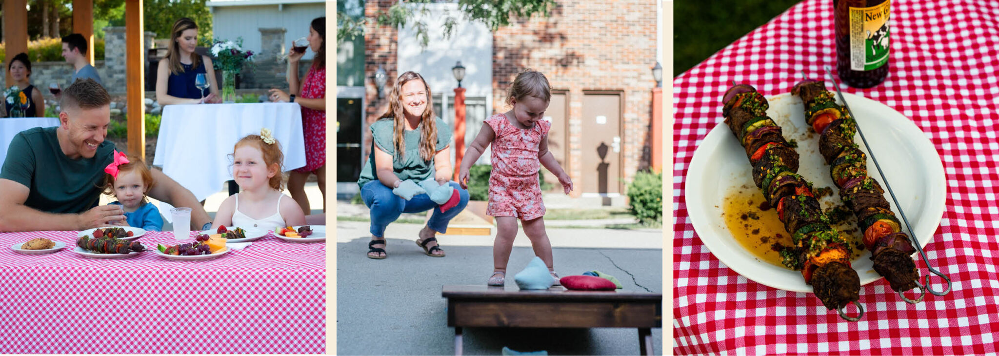 Family reunion activities including outdoor space to gather, yard games, and food and beverage catering.