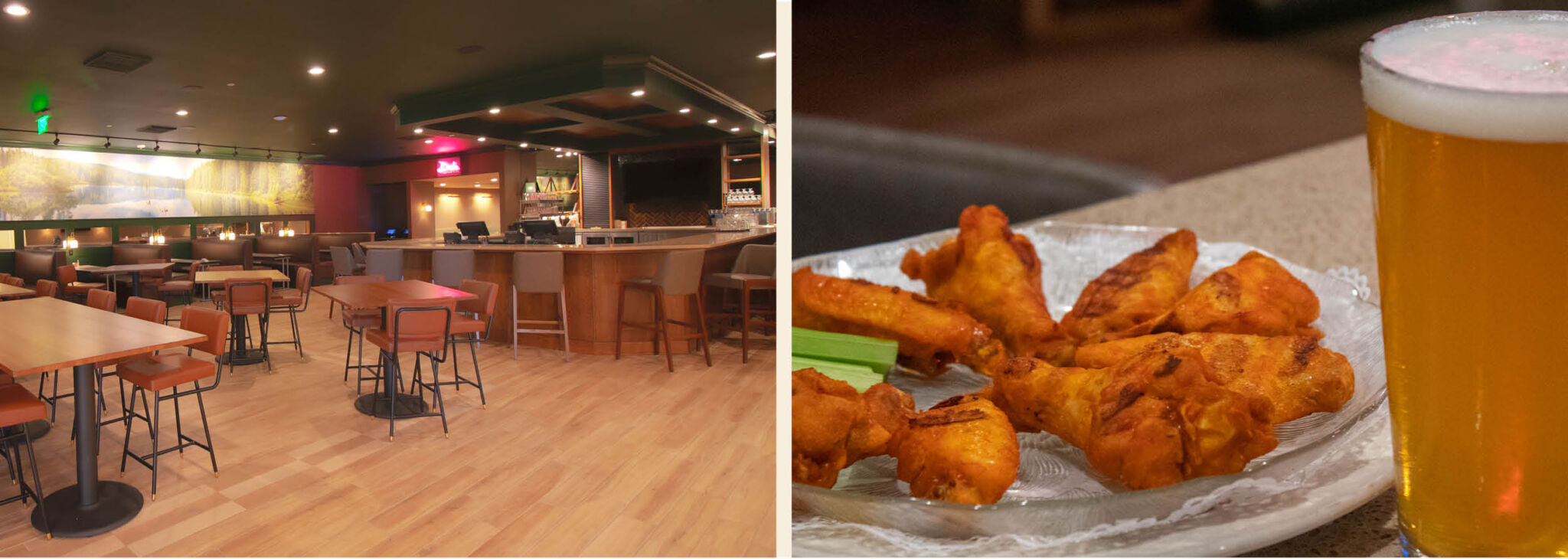 Didi's Bar area with chicken wings and a glass of cold beer.